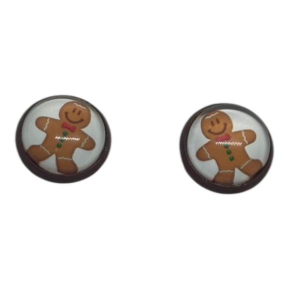 Gingerbread Boy Cabochon Earring Studs - Picture 2 of 3